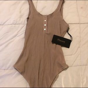 Light Brown Leotard with silver detailing